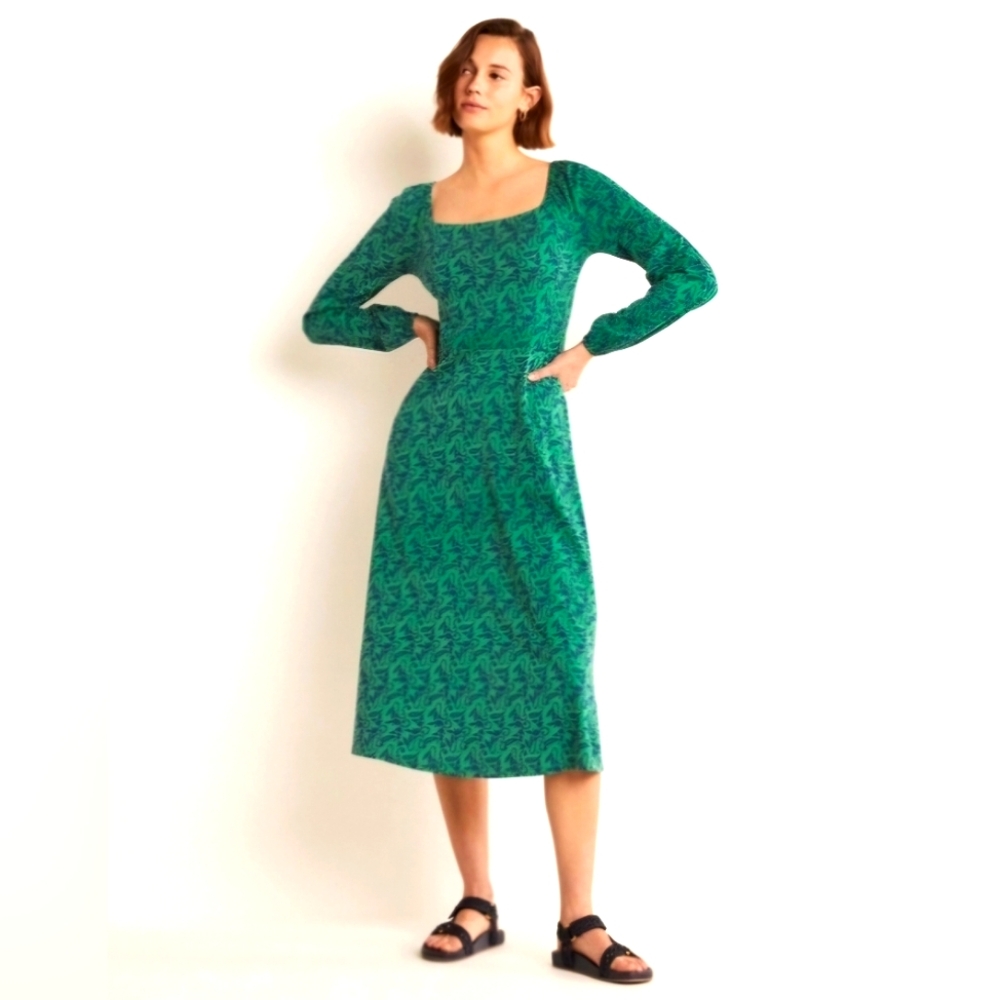 NWT Boden Square Neck Midi Jersey Dress (10R) Shady Glade Paisley Meadow